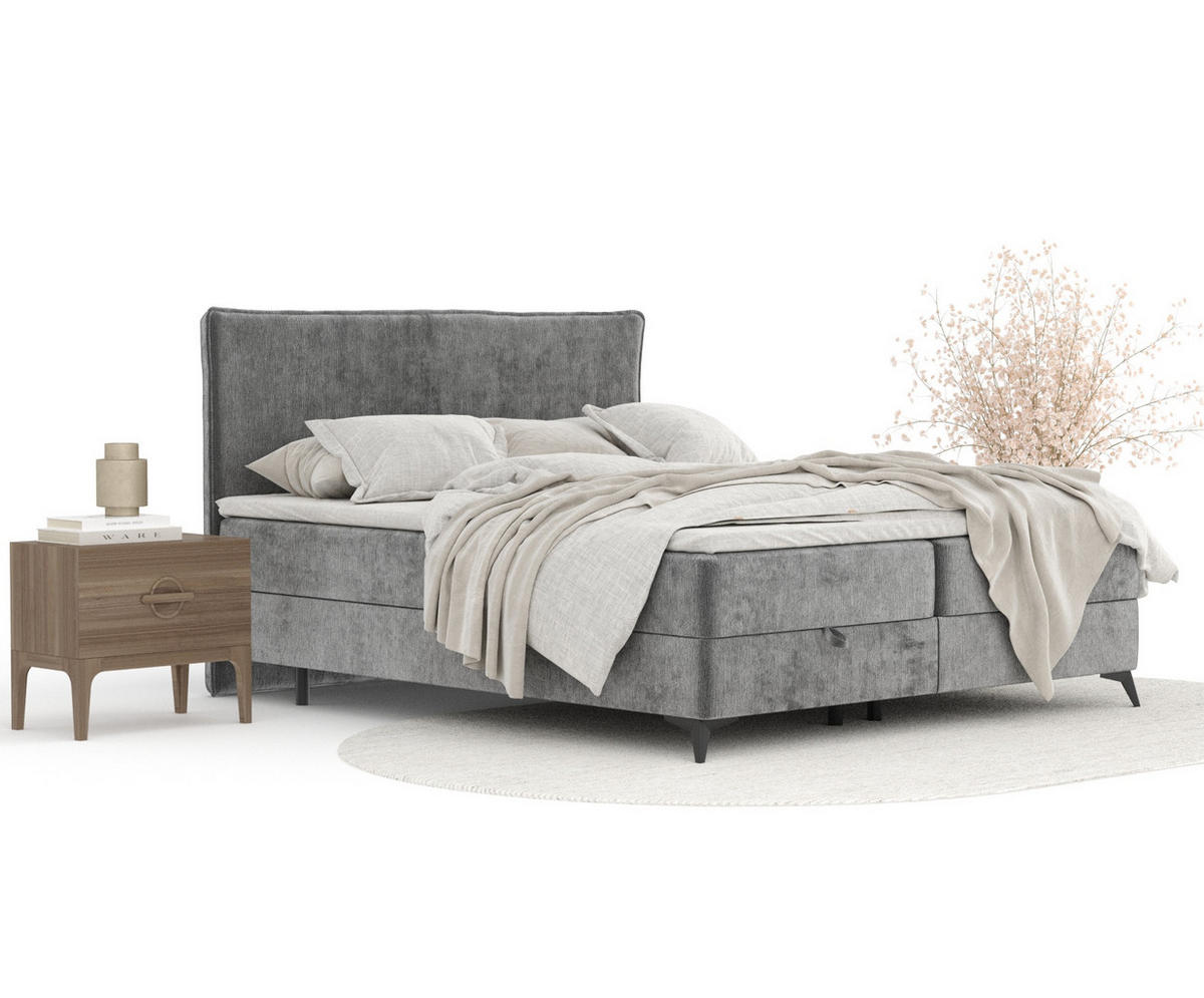 BOXBETT Peru Dunkelgrau 160/200 cm im Chenille-Stoff - Schwarz/Grau, Holz/Holzwerkstoff (160/200cm) - Maison de Reve