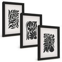 BILDER SET 3er Set - 20x30 cm Schwarzer Rahmen - Abstrakte Pflanzenmuster - Schwarz, Kunststoff (20/30cm) - TULUP