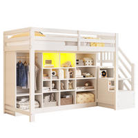 HOCHBETT 90/200 cm aus Holz mit Stauraum, Kleiderschrank und LED-Beleuchtung Weiß - Weiß, Holz (90/200cm) - Modenvie
