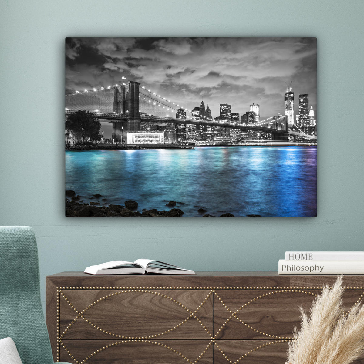 LEINWANDBILD New York - Skyline - Stadt - Blau Wandbilder 80x60 cm - Blaugrau, Textil (80/60cm) - MuchoWow