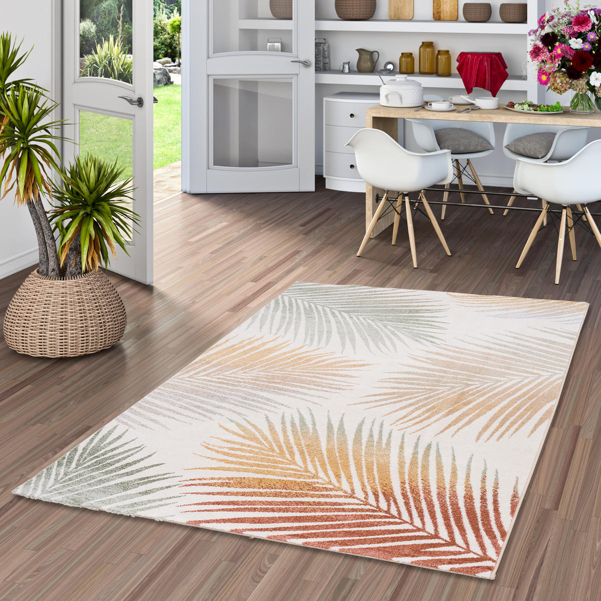 DESIGNER TEPPICH FARO TROPICAL BLÄTTER - Naturfarben, Textil (80/150cm) - Pergamon