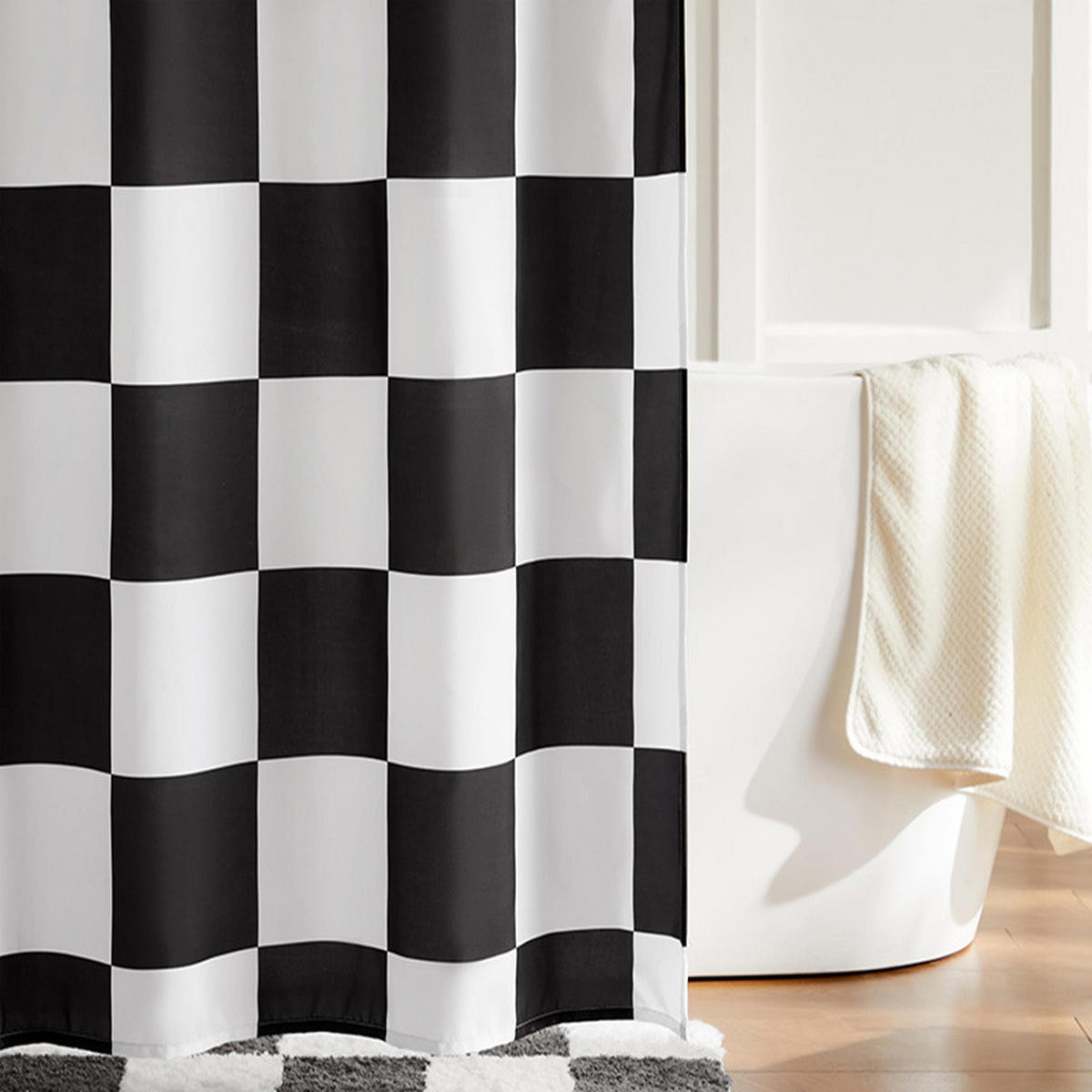 DUSCHVORHANG Schwarz Weiß kariert 180 x 180 cm wasserdicht fürs Badezimmer - Multicolor, Textil (180/180cm) - MCBOSON