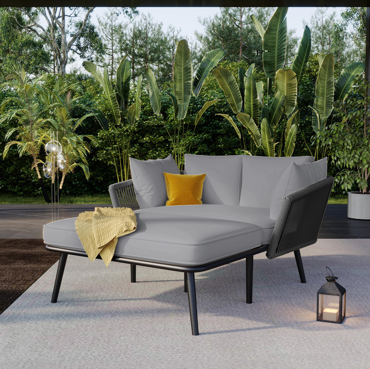 SONNENLIEGE 130/120/67 cm grau aus Polyester und Stahl mit abnehmbaren waschbaren Kissen - Grau, Kunststoff (120/67/130cm) - OKWISH