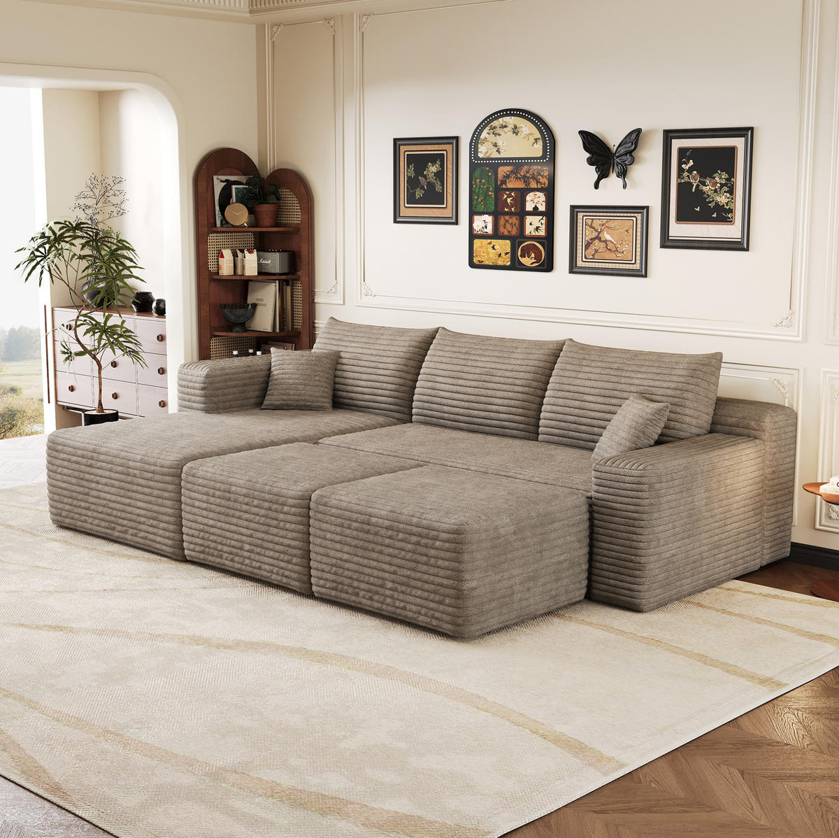 ECKSOFA 241/151/58 cm camel aus Stoff mit Chaise longue ohne Montage - Hellgrau, Textil (151/241cm) - OKWISH