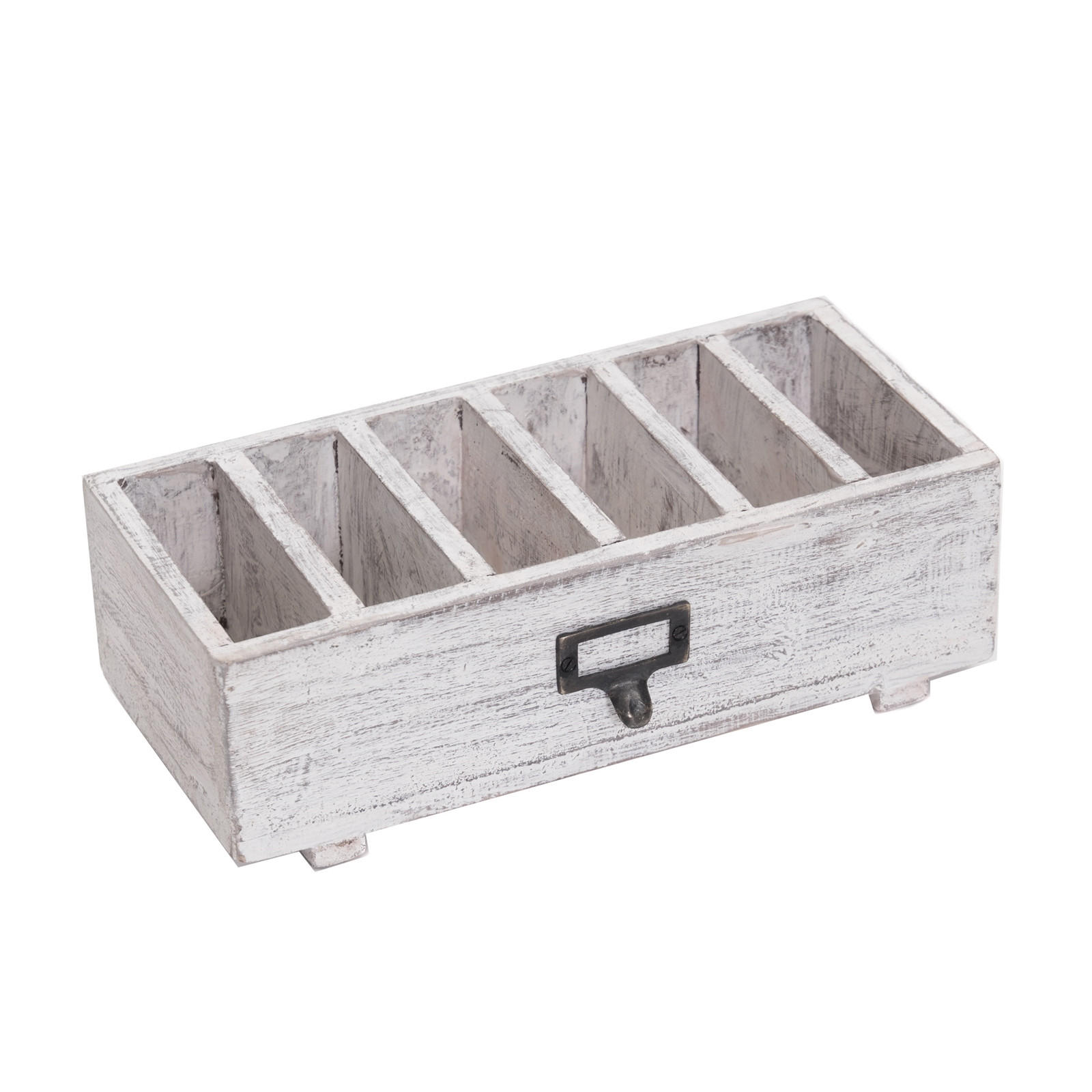 TISCH-ORGANIZER Runa Mahagoni Massivholz, 6 Fächer white washed - Weiß, Holz (15/32/10cm) - DESIGN DELIGHTS