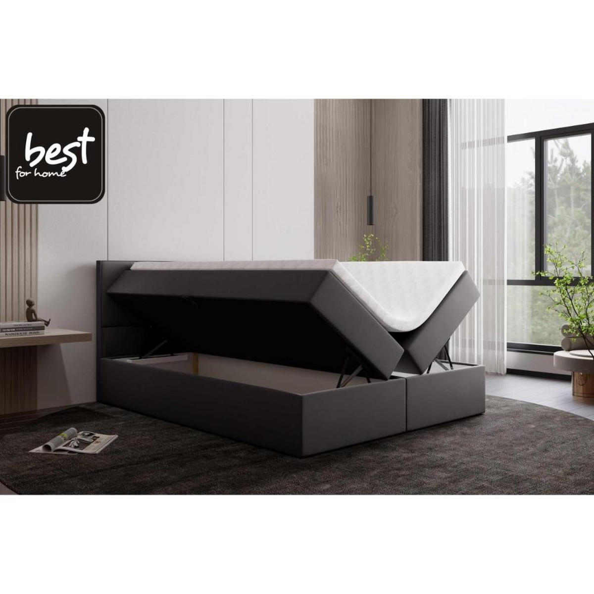 BOXBETT Jubilee Bonellfederkern inkl. Topper - Dunkelgrau, Holz/Holzwerkstoff (180/200cm) - Best For Home
