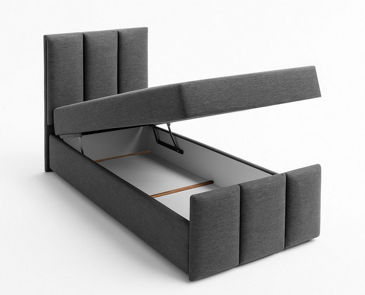 BOXBETT LEVENTE 80x200 cm mit Bettkasten und Matratze - Beige - Beige/Schwarz, Holz/Holzwerkstoff (80/200cm) - AX Living