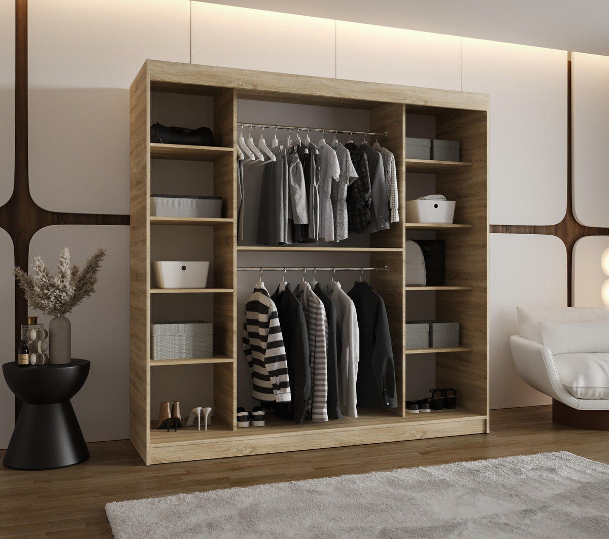 SCHWEBETÜRENSCHRANK 200/200/62 2-türig - Silberfarben/Sonoma Eiche, Holz (200/200/62cm) - MÖBEL KRYSPOL