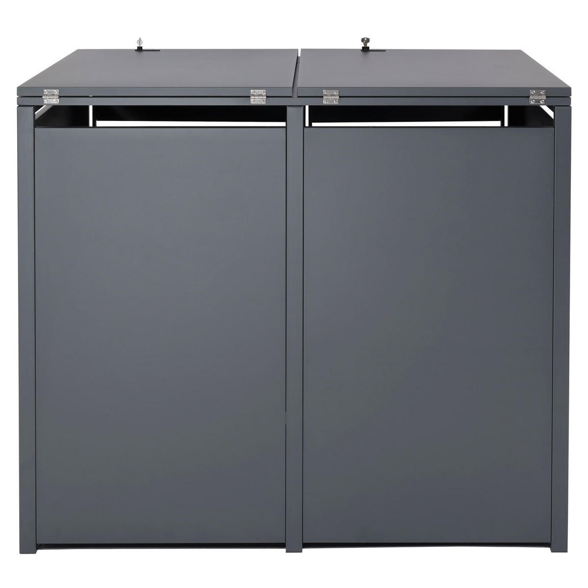 MÜLLTONNENBOX 2er 117x132x80cm Anthrazit Kirsche-Holzoptik Dunkelbraun - Kirschbaumfarben, Metall (132/117/80cm) - PROREGAL