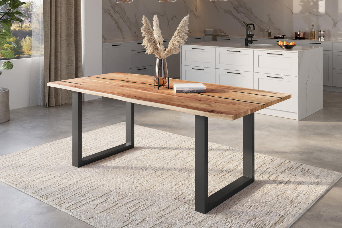 ESSTISCH POLLY - Beige/Schwarz, Holz/Metall (100/220/77cm) - SAM