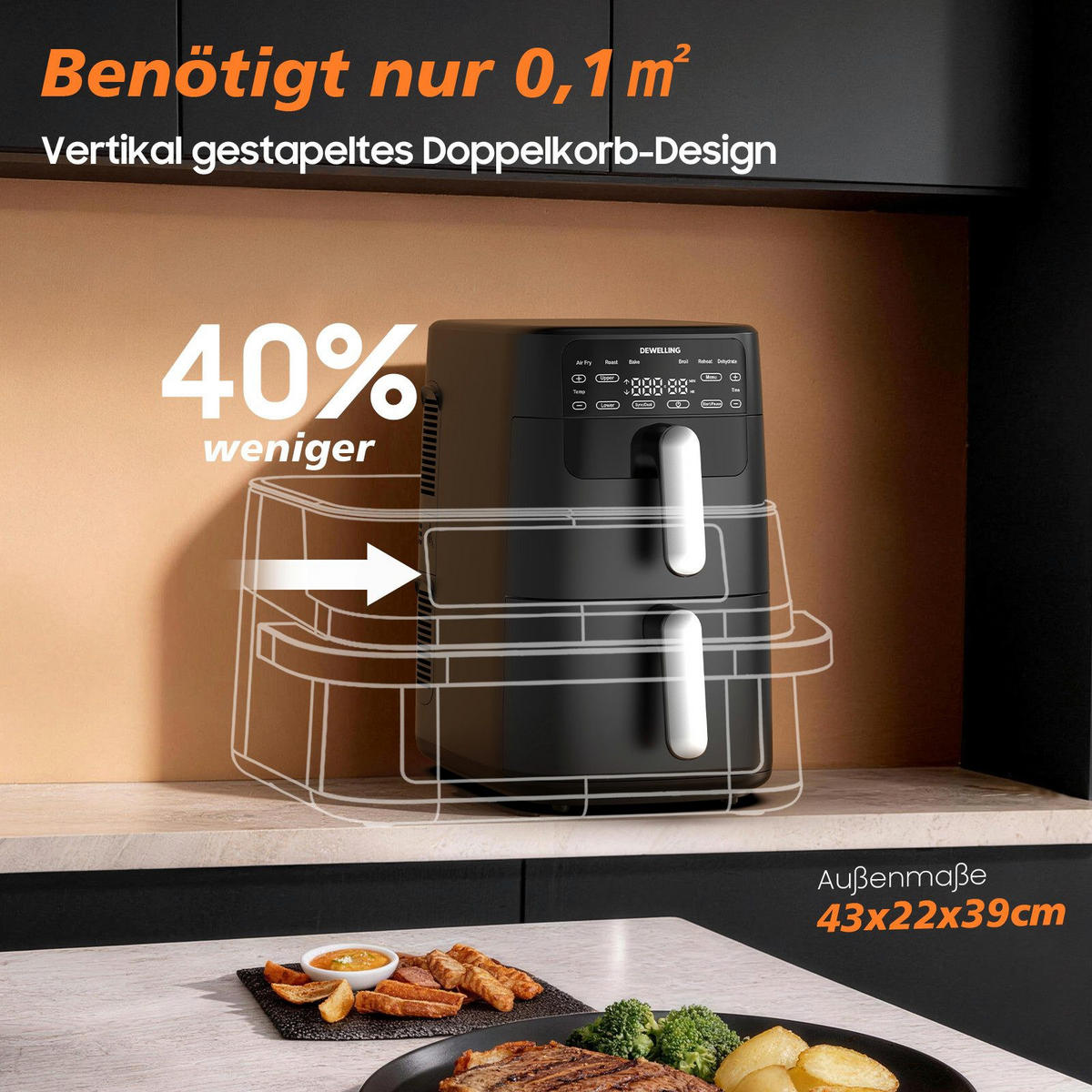 HEISSLUFTFRITTEUSE 5L+5L - Schwarz, Metall (22/39/43cm) - Aimax