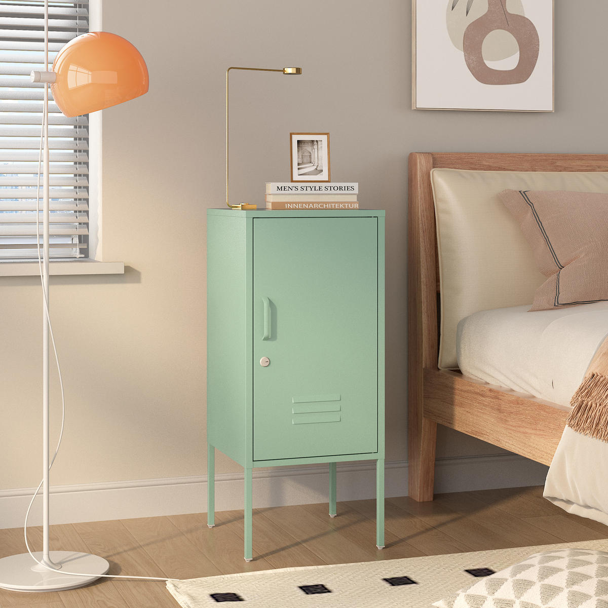 NOČNÍ SKŘÍŇ Hausjärvi - mátově zelená, kov (35/82/35cm) - [en.casa]