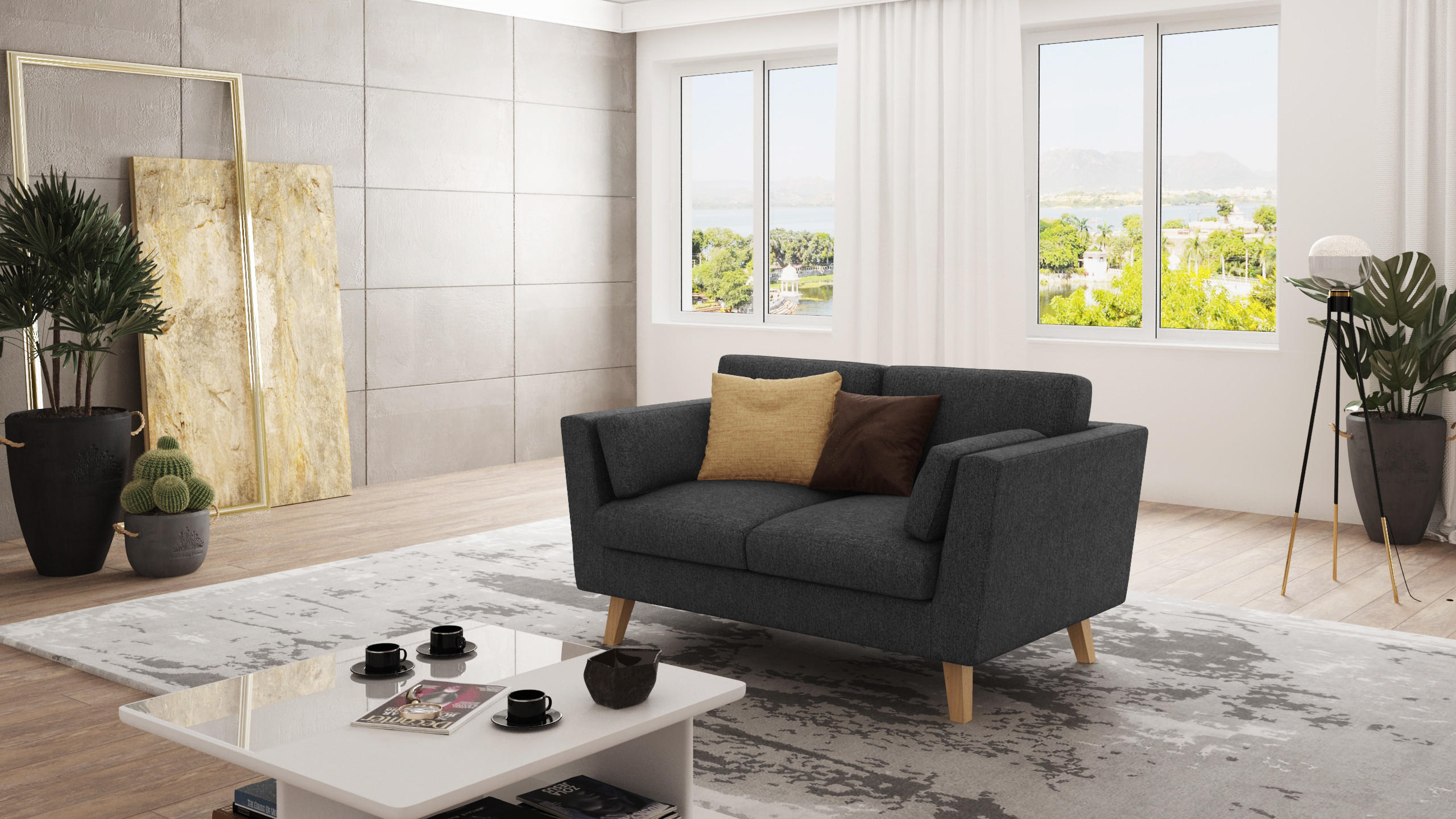 2-SITZER-SOFA Mario Graphit Microfaser - Hellbraun/Graphitfarben, Holz/Buchenholz (152/90/89cm) - S-Style Möbel