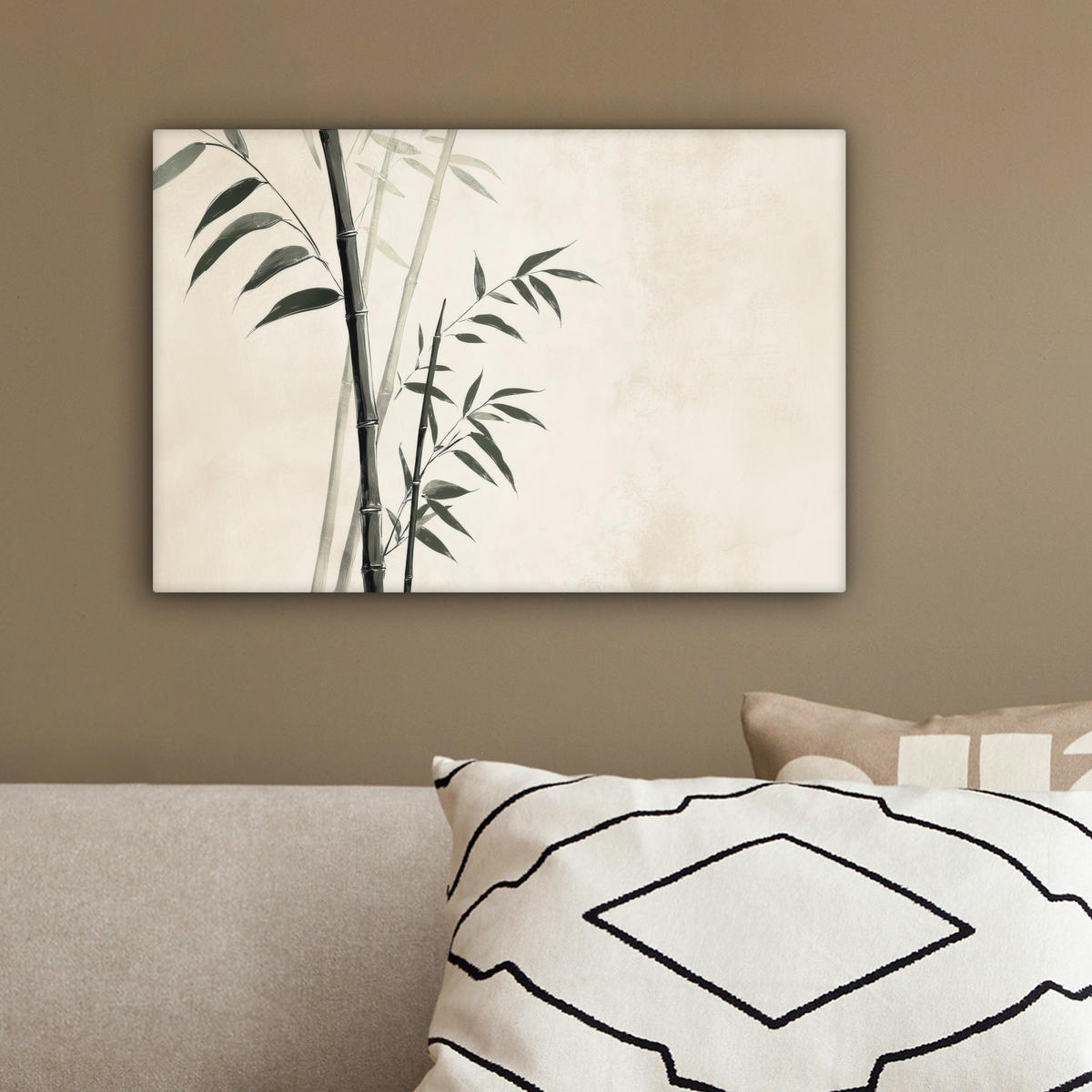 LEINWANDBILD Japandi - Bambus - Beige 30x20 cm - Eukalyptusholzfarben, Textil (30/20cm) - MuchoWow