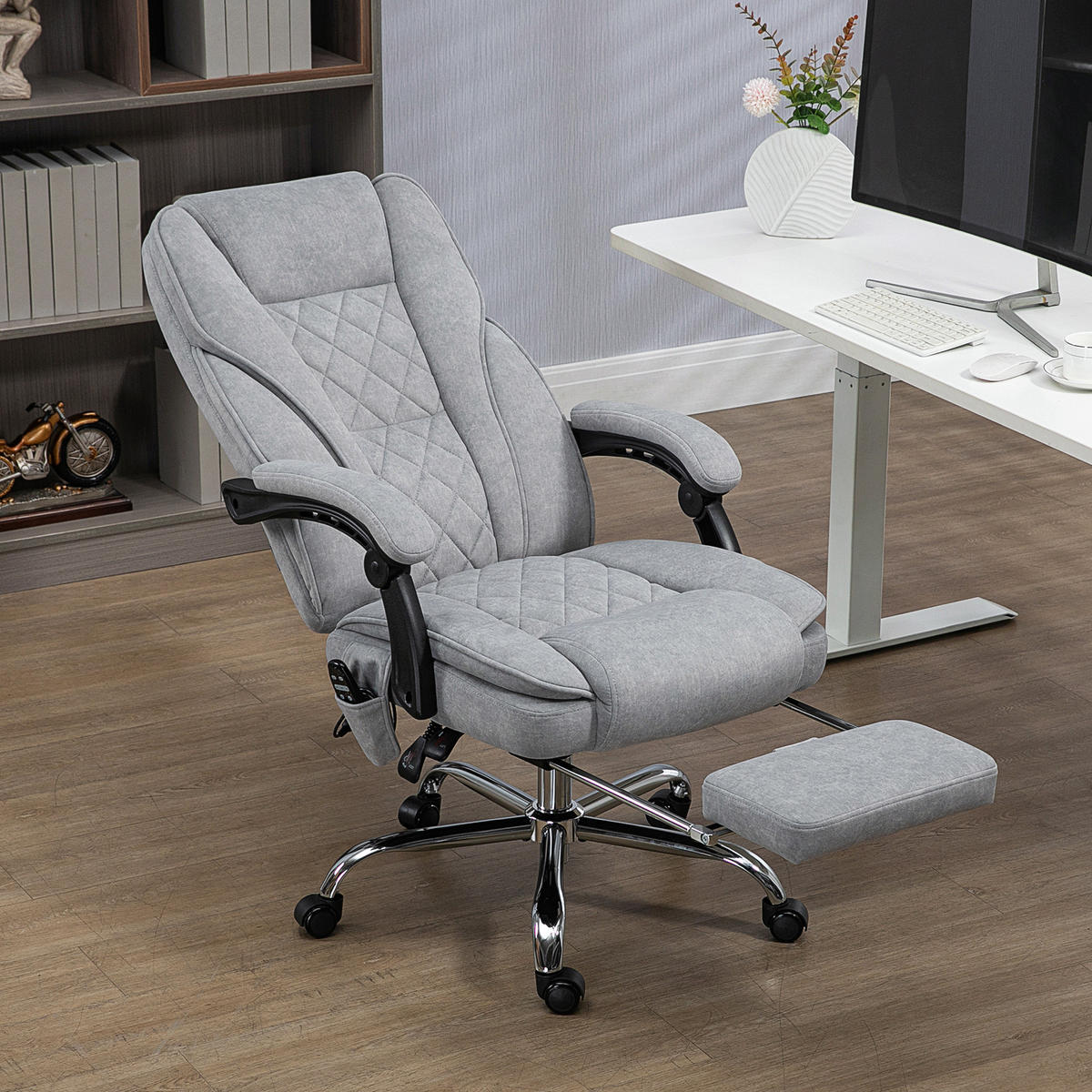 BÜROSTUHL mit Vibrtationsmassage, Ergonomischer Schreibtischstuhl mit Heizung - Grau, Metall (67/119/72cm) - Vinsetto