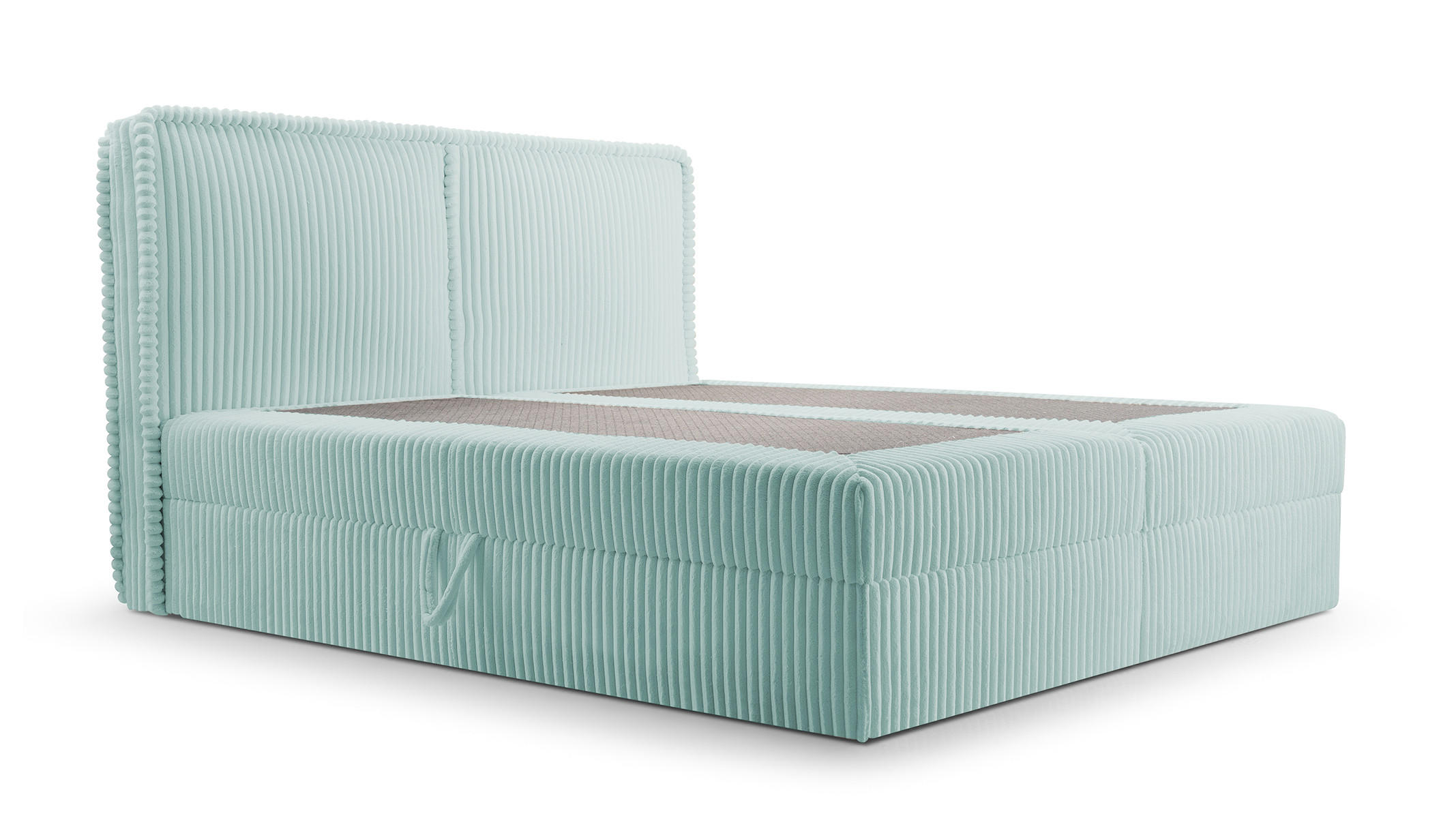 BOXBETT 04 180 x 200 cm - Ambience – Modernes Polsterbett mit Bettkasten, Topper und gepolstertem Kopfteil, Stoffbezug, Stauraumbett - Mintgrün, Holz (180/200cm) - ROYAL24_MARKT