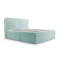 BOXBETT 04 180 x 200 cm - Ambience – Modernes Polsterbett mit Bettkasten, Topper und gepolstertem Kopfteil, Stoffbezug, Stauraumbett - Mintgrün, Holz (180/200cm) - ROYAL24_MARKT