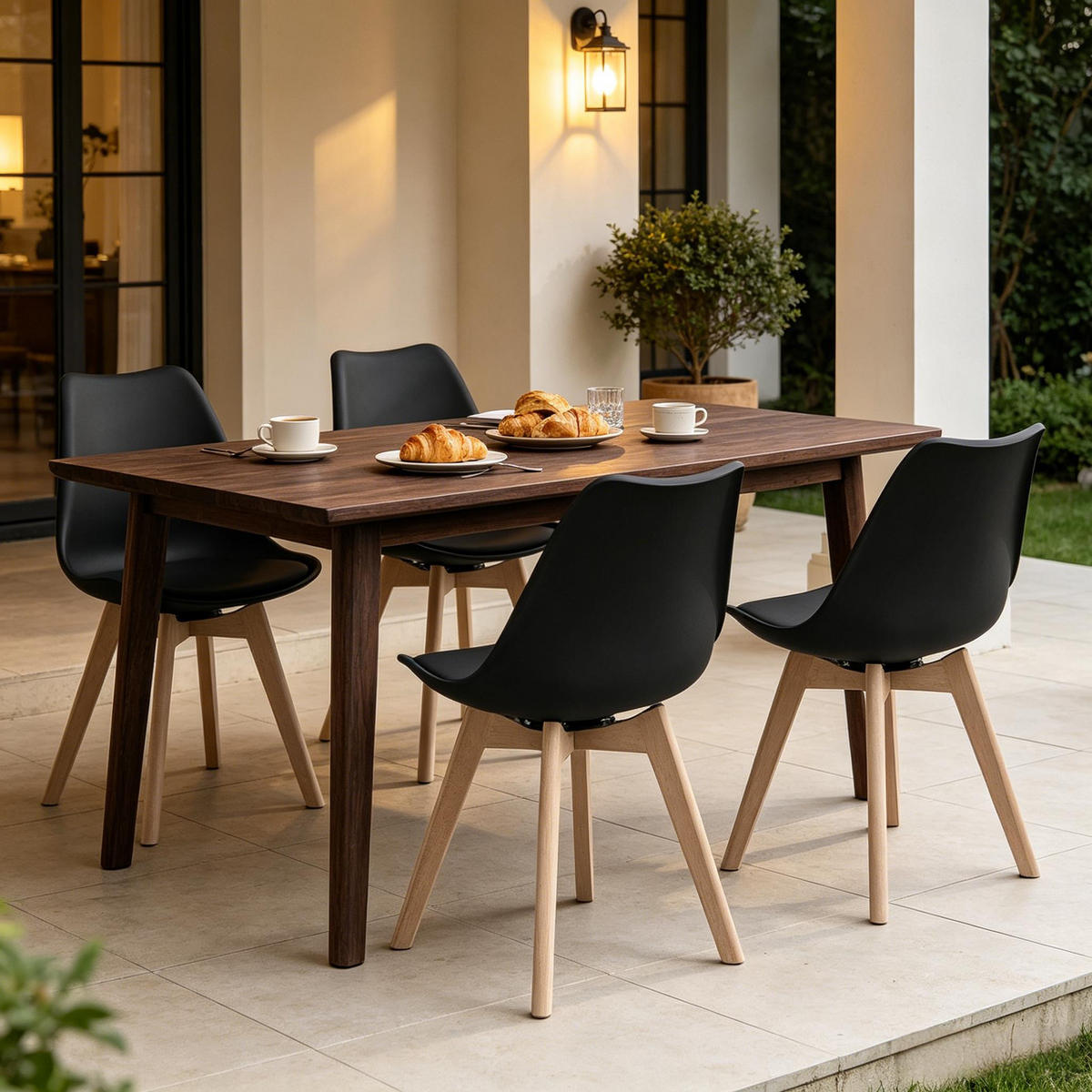 STUHL-SET DE-36197 4 Stück drehbar mit Kunstlederbezug Schwarz - Schwarz, Holz (40.5/83/40.5cm) - ComfortXL