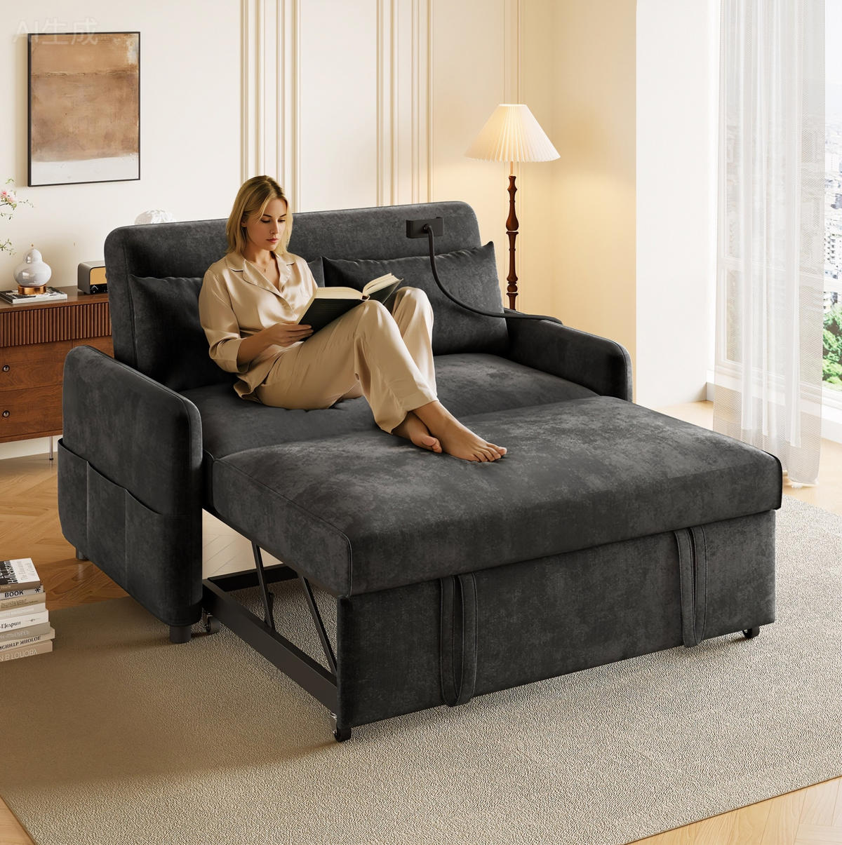 SCHLAFSOFA ausziehbar 129 x 163 cm Chenille Gray - Grau, Metall (76/81/129cm) - Meubliv