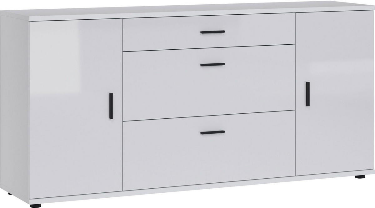 KOMMODE Henley weiß / weiß Hochglanz 180 / 43,5 / 86cm - Weiß Hochglanz/Schwarz, Holz/Holzwerkstoff (180/86/43.5cm) - Feldmann-Wohnen
