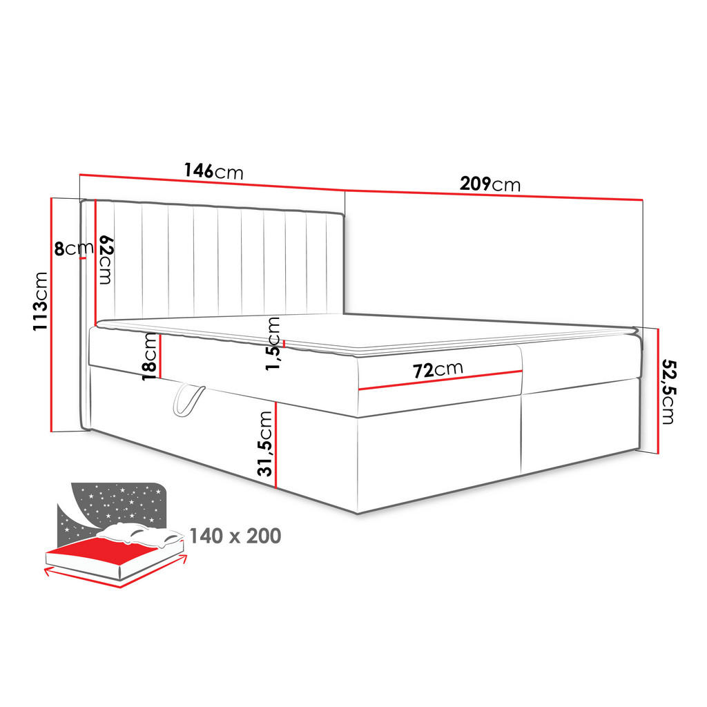 Thumbnail - Mirjan24 Boxbett, Beige, Textil, H3, Höhe ca. 18 cm, Rechteckig, 140x200 cm, Schlafzimmer, Betten, Boxspringbetten
