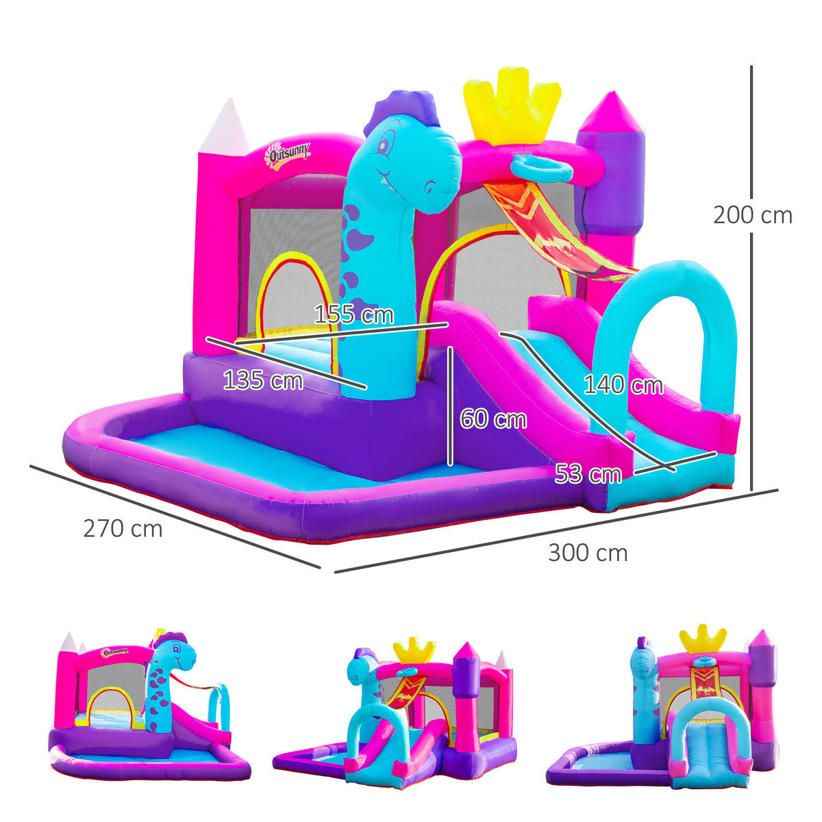 HÜPFBURG DE-18566 mit Trampolin, Rutsche & Basketballkorb Mehrfarbig - Multicolor, Kunststoff (300/270/200cm) - ComfortXL
