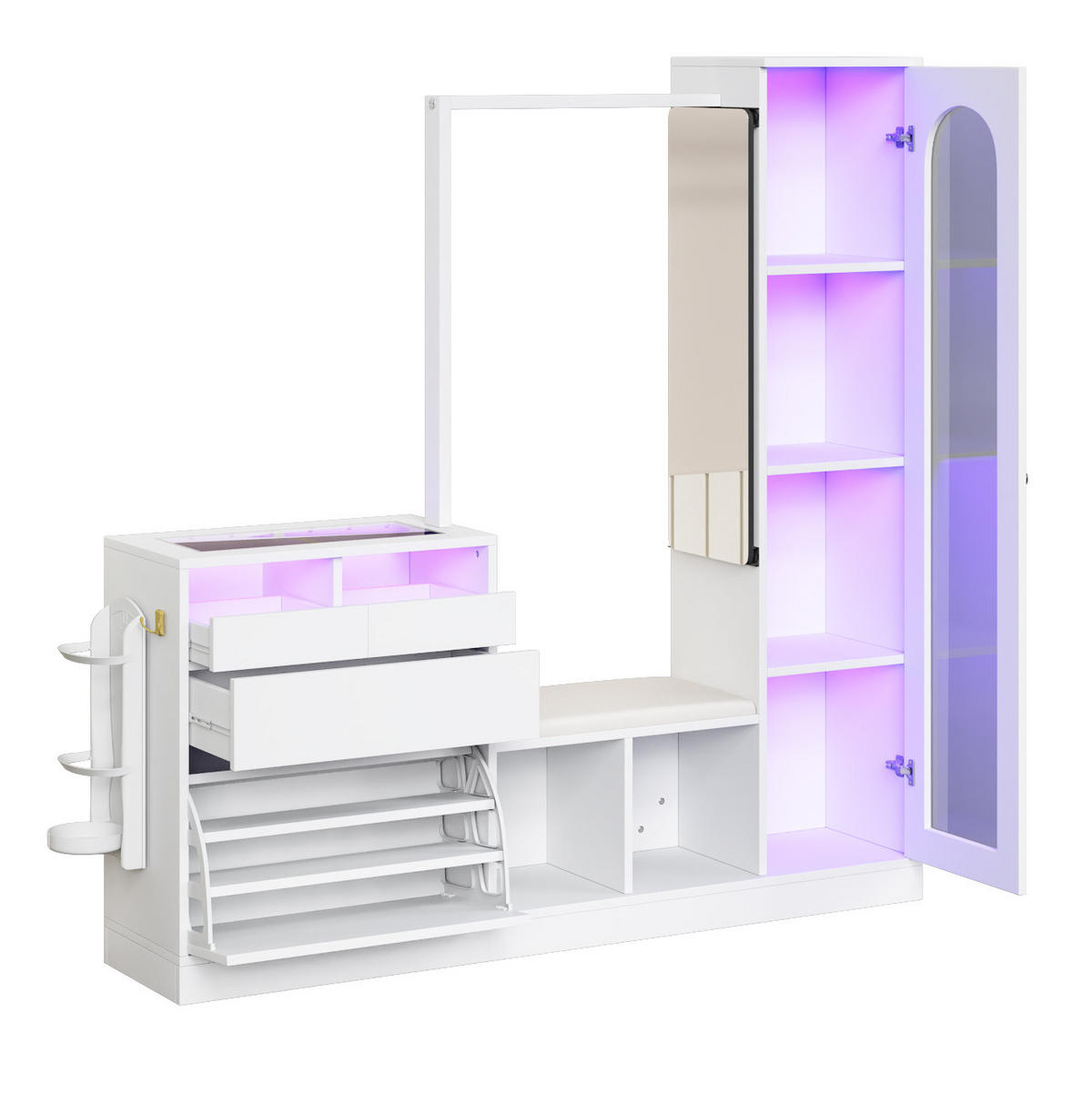 GARDEROBENSET mit LED-Beleuchtung 163x50x161 cm Weiß - Weiß, Holzwerkstoff (35/161/163cm) - Beauniv
