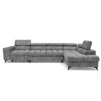 ECKSOFA PUDDING MAXI L Rechts mit Schlaffunktion 125x195 Velours Grau - Schwarz/Grau, Holz/Textil (203/350cm) - Muffo