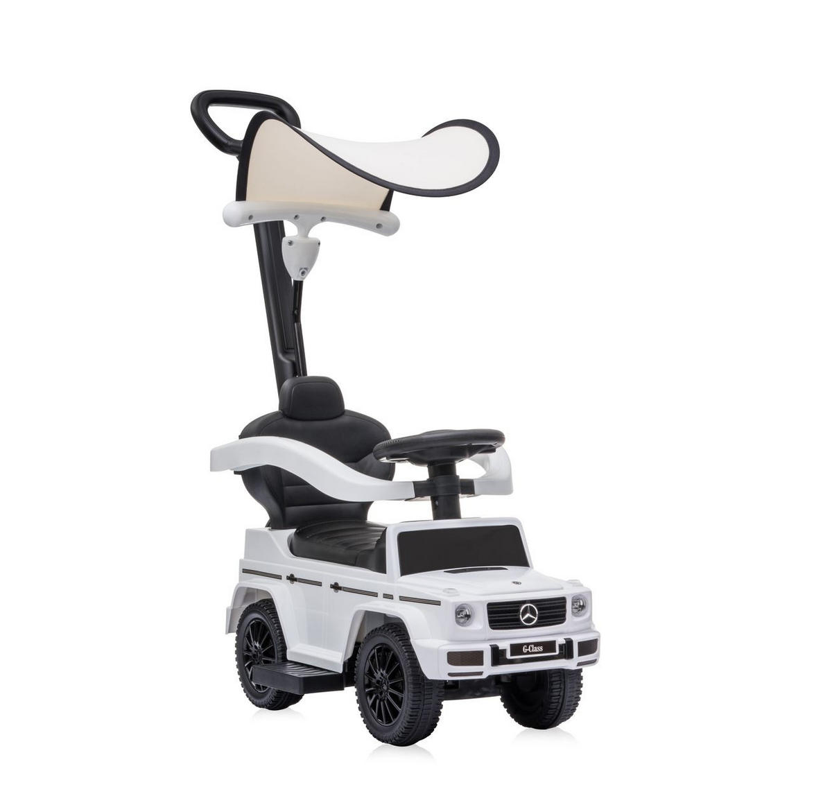 RUTSCHER Mercedes Benz G350D weiß Sonnendach, Schiebestange, Musik - Weiß, Kunststoff (86/40/95cm) - Lorelli