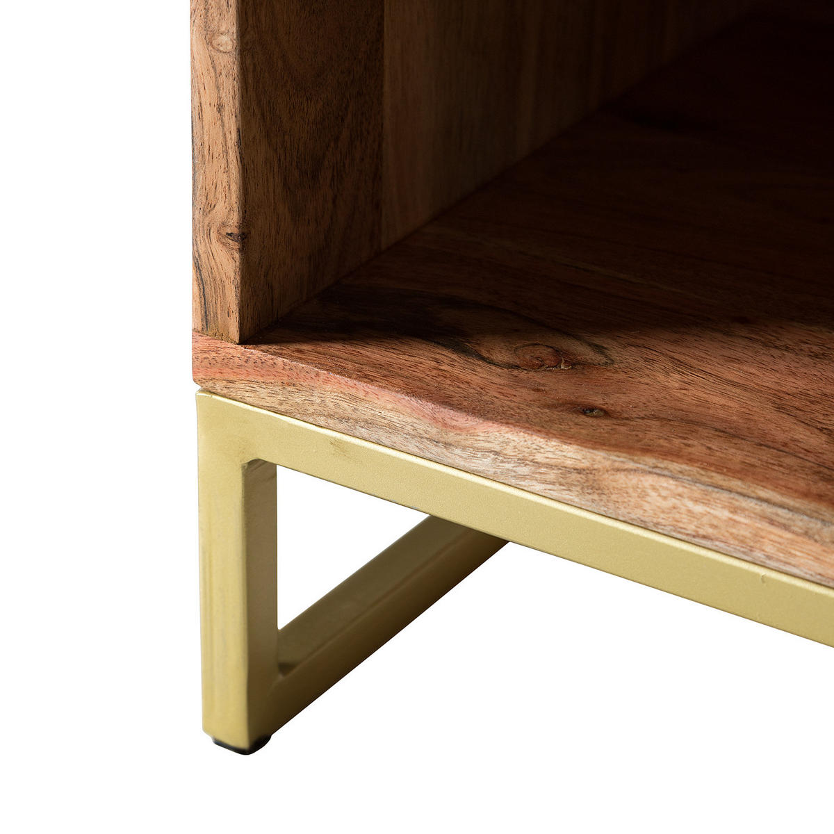 NACHTTISCH - Akazie massiv / Gold - Goldfarben/Akaziefarben, Holz (40/40/35cm) - home24