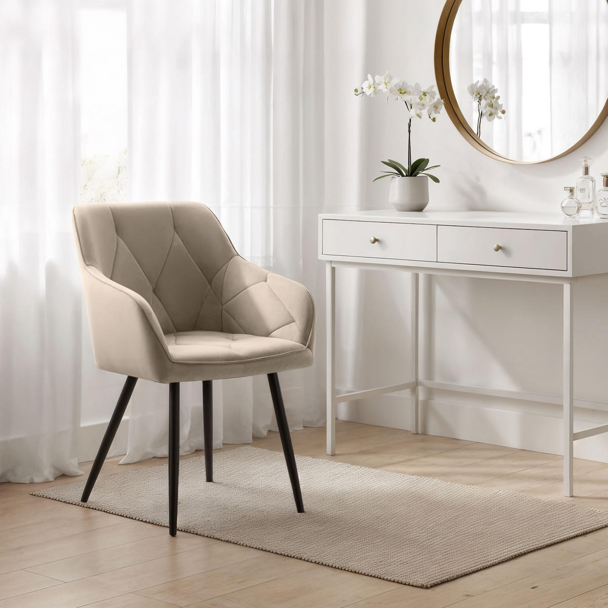 POLSTERSTUHL 6er Set, Metallbeine Beige, Schwarz 54,5/82,5/58 - Beige/Schwarz, Textil (55/83/58cm) - RAUMHIRSCH FURNITURE