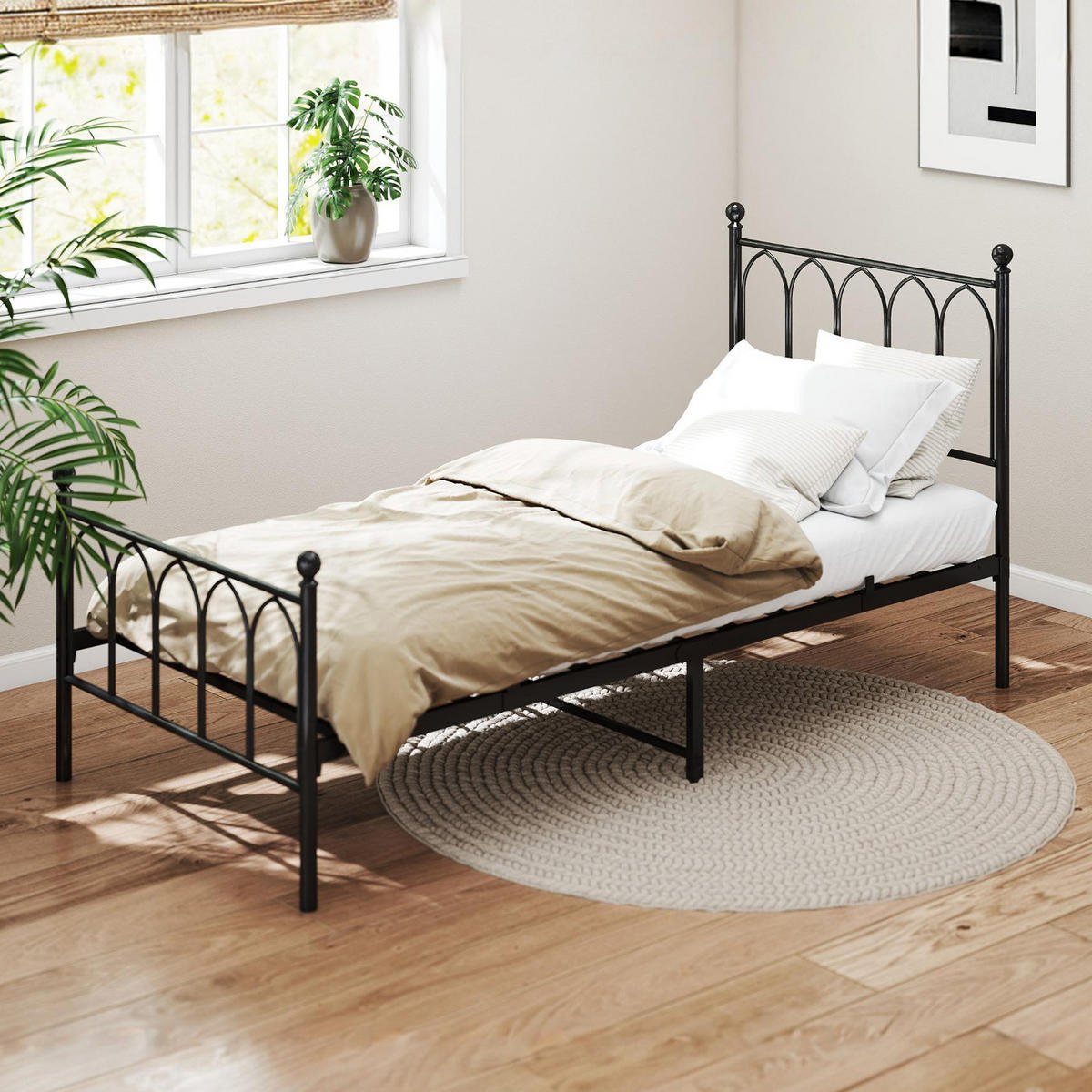 EINZELBETT 90/200 cm Schwarz Bettgestell aus Metall - Schwarz, Metall (90/200cm) - OKWISH