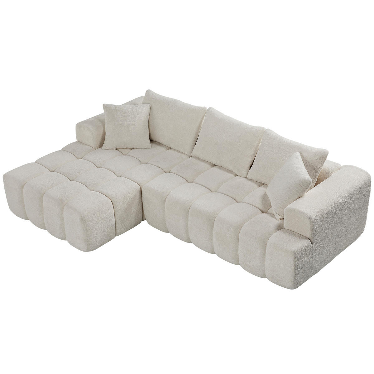 ECKSOFA L-Form 3-Sitzer in Weiß aus Samt mit linker Chaiselongue - Weiß, Textil (250/160cm) - CHICFURN