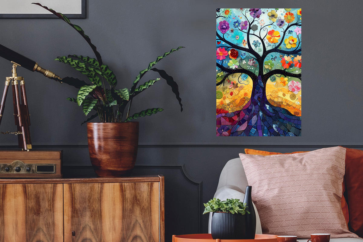 WANDTATTOO Kunst - Baum des Lebens - Blumen - Hippie 40x60 cm - Dunkelblau, Kunststoff (40/60/0.1cm) - MuchoWow