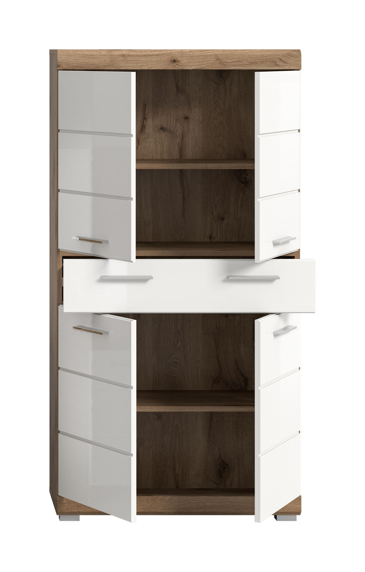 STANDSCHRANK breit Wave Bad in Nox Oak Nachbildung und weiß hochglanz B/H/T: 74x141x31 cm - Eichefarben, Holz (74/141/31cm)
