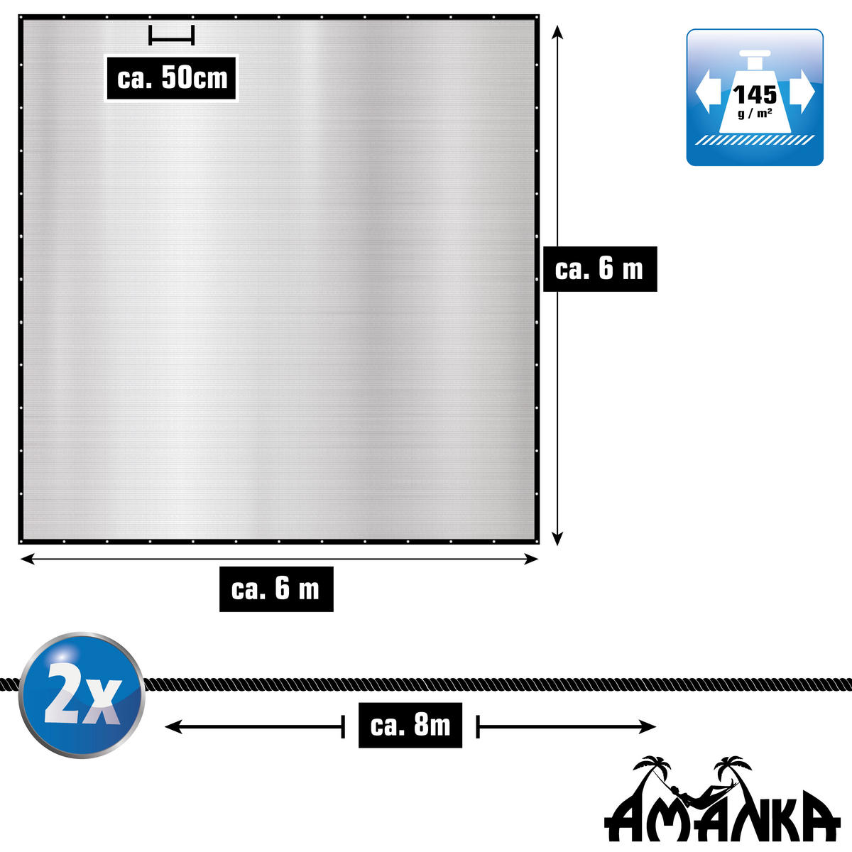 ALUMINIUM-SCHATTENNETZ 6/6 m, Silberfarben - Silberfarben, Metall (600/600cm) - Amanka