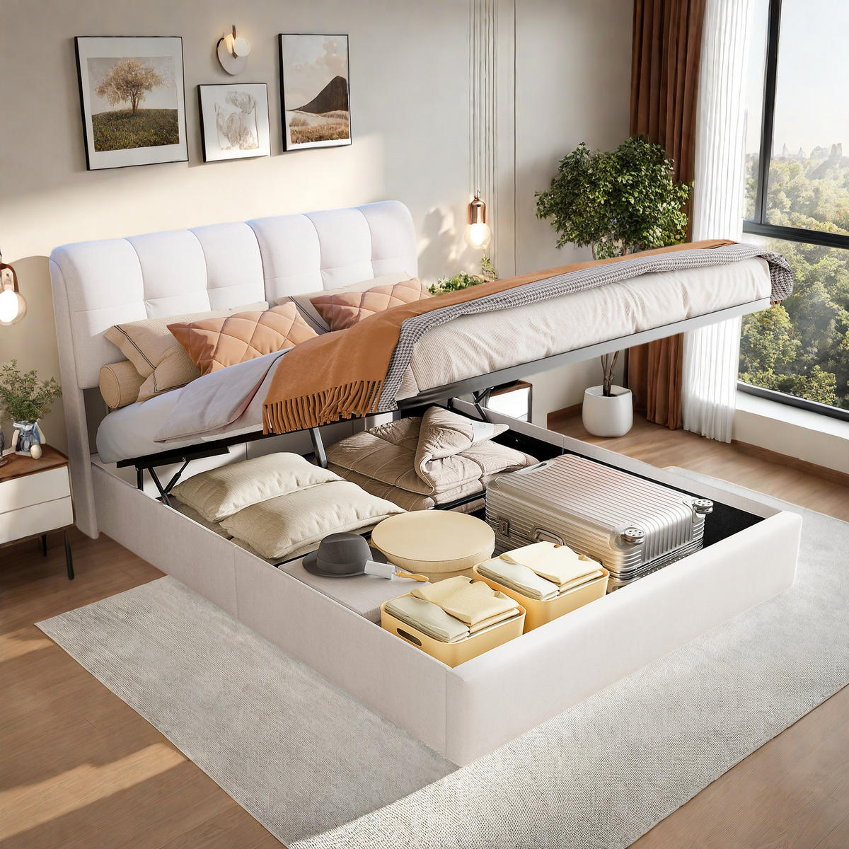 POLSTERBETT 140x200 cm Beige LED Bettkasten Rückenlehne - Beige, Holz (140/200cm) - SHOPENTRA