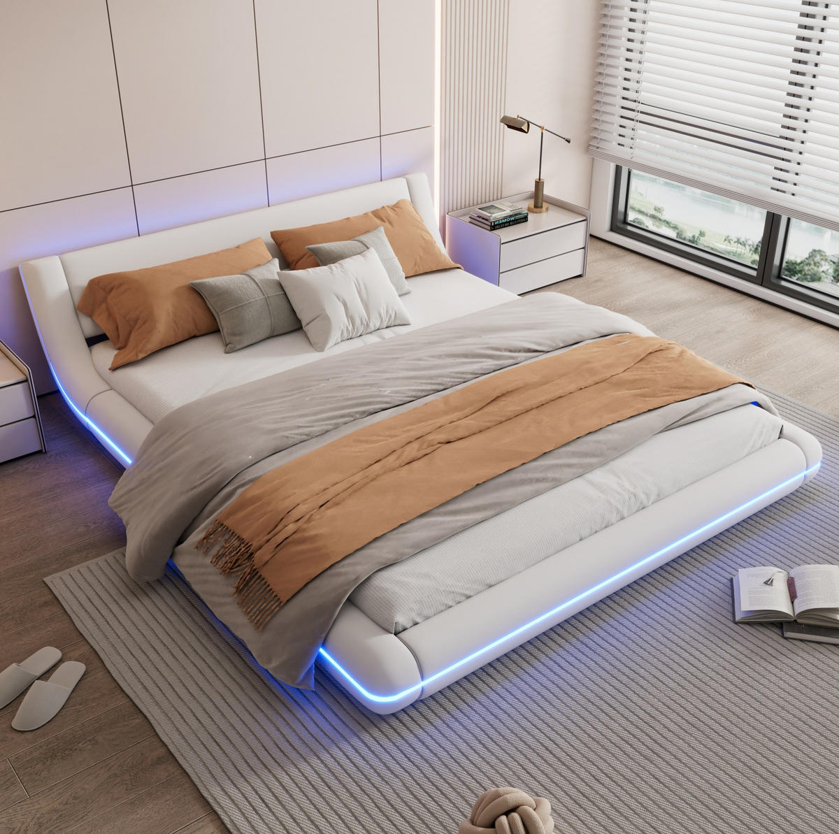 POLSTERBETT 160/200 cm weiß aus PU mit LED-Beleuchtung - Weiß, Kunststoff (160/200cm) - OKMYHOME