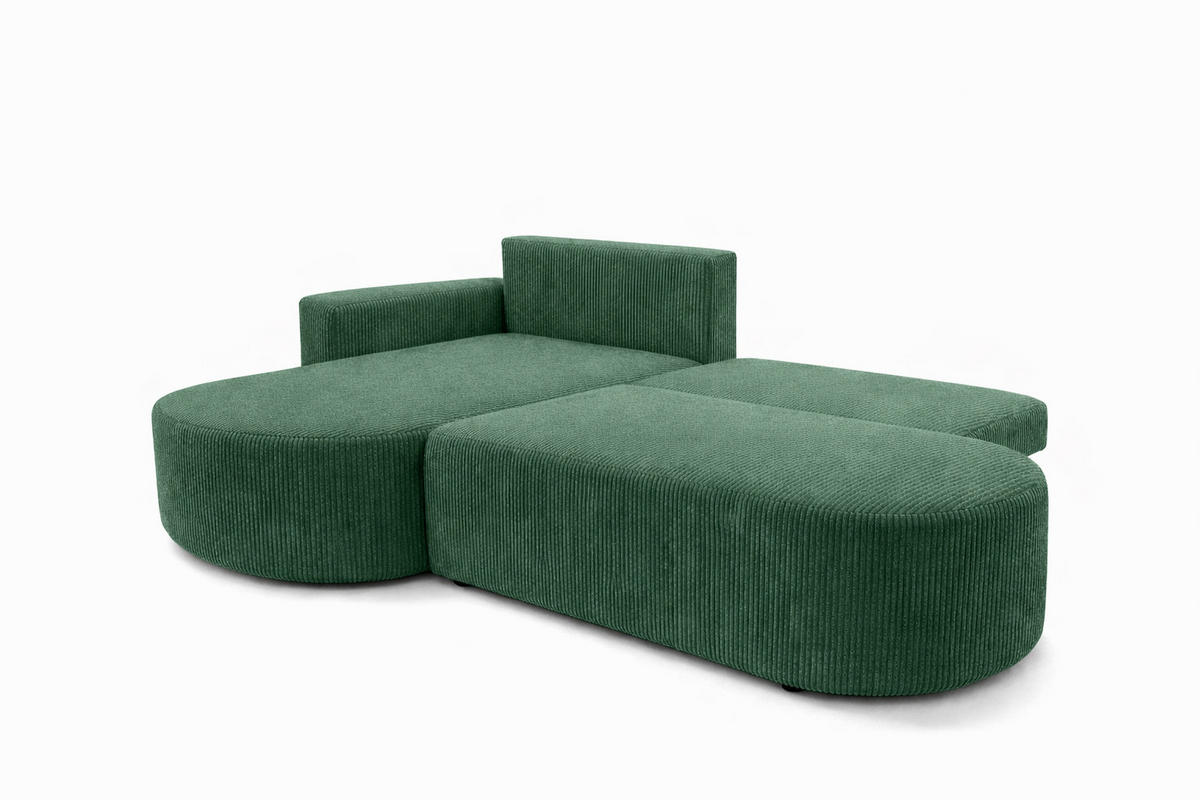 ECKSOFA Mit Schlaffunktion Und Bettkasten, Cordstoff Poso, Grün, Links, ROUND ONE OPEN XL - Grün, Holz (262/175cm) - Kaiser Möbel