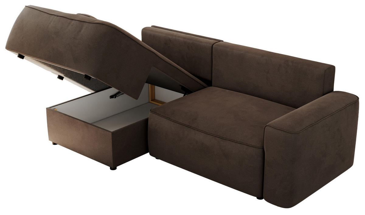 ECKSOFA BELLUNO L Braun Velvet - Links - Schwarz/Braun, Textil (144/233cm) - MKS