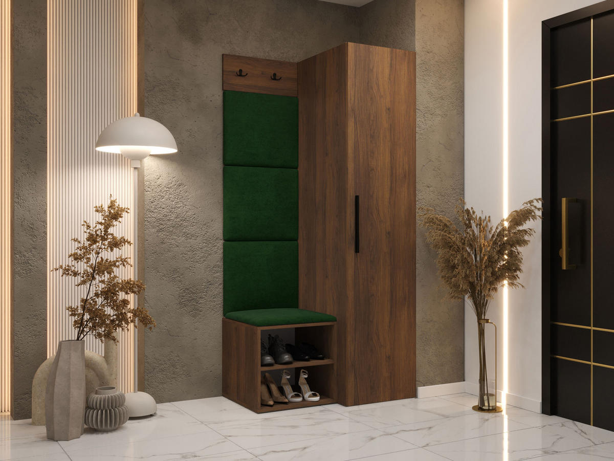 MOBILIER PENTRU HOL Medi III - culoare lemn de nuc/verde, material plastic/compozit lemnos (40/191/50cm) - MIRJAN24