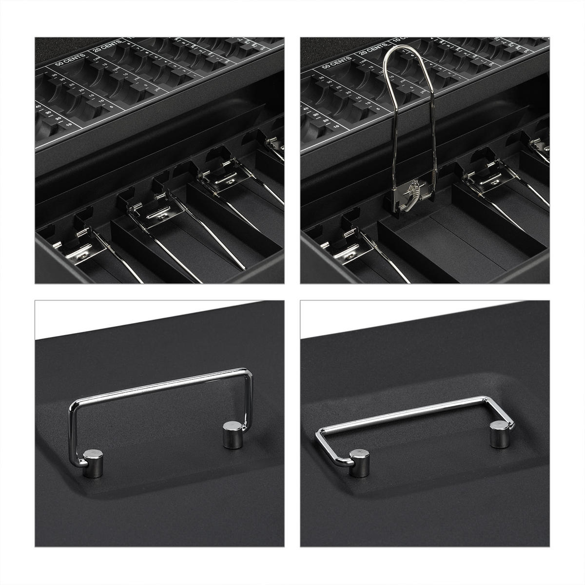 GELDKASSETTE Euro-Münzzählbrett - Schwarz, Kunststoff/Metall (30.5/8.5/24.5cm) - Relaxdays