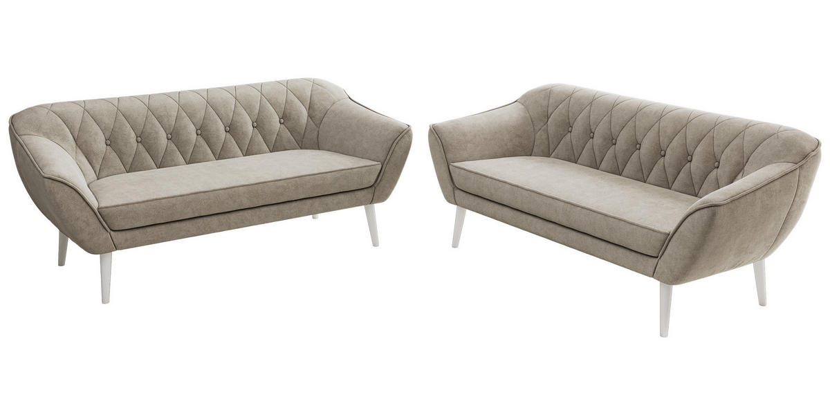 SEDACÍ SOUPRAVA PIRS 3+3 - Šedobéžová Strukturovaná látka - Bílé nohy - bílá/šedobéžová, kompozitní dřevo/textil (180/75/74cm) - MKS