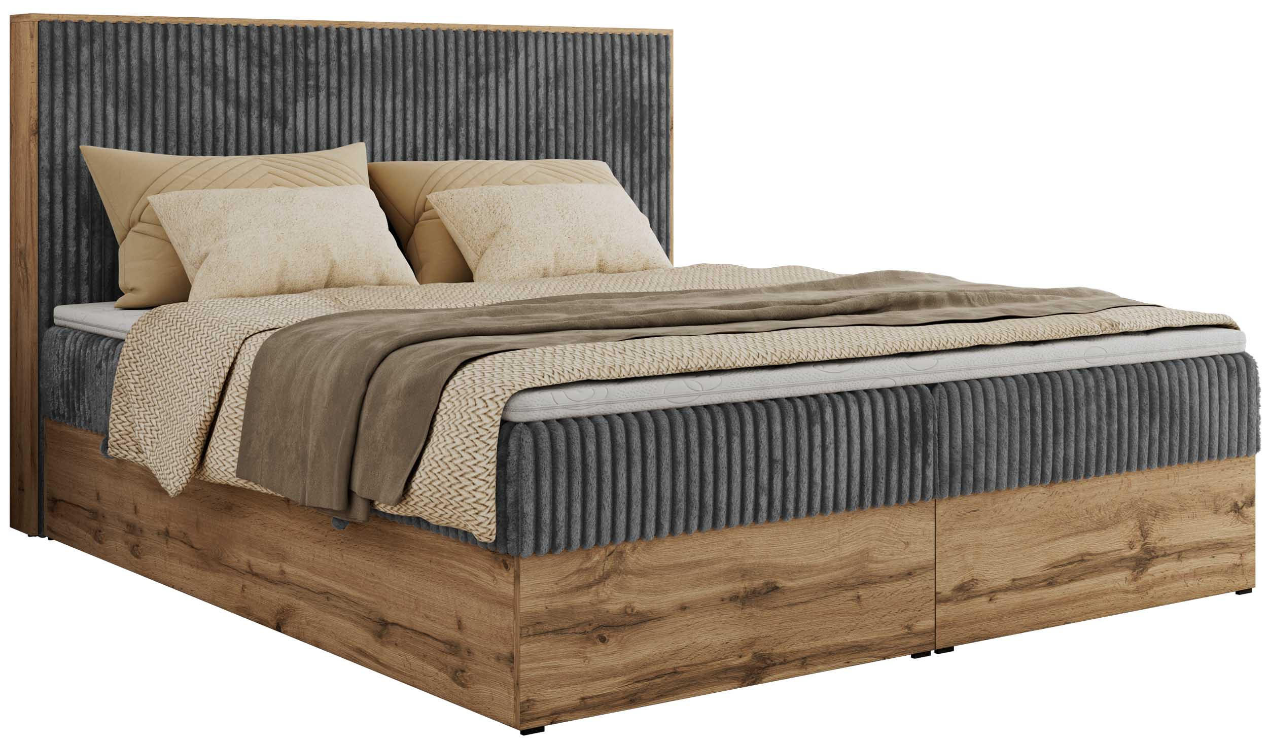 MKS KONTINENTÁLNÍ POSTEL WOOD CLASSIC 160/200 - Šedá Manšestr - H3
