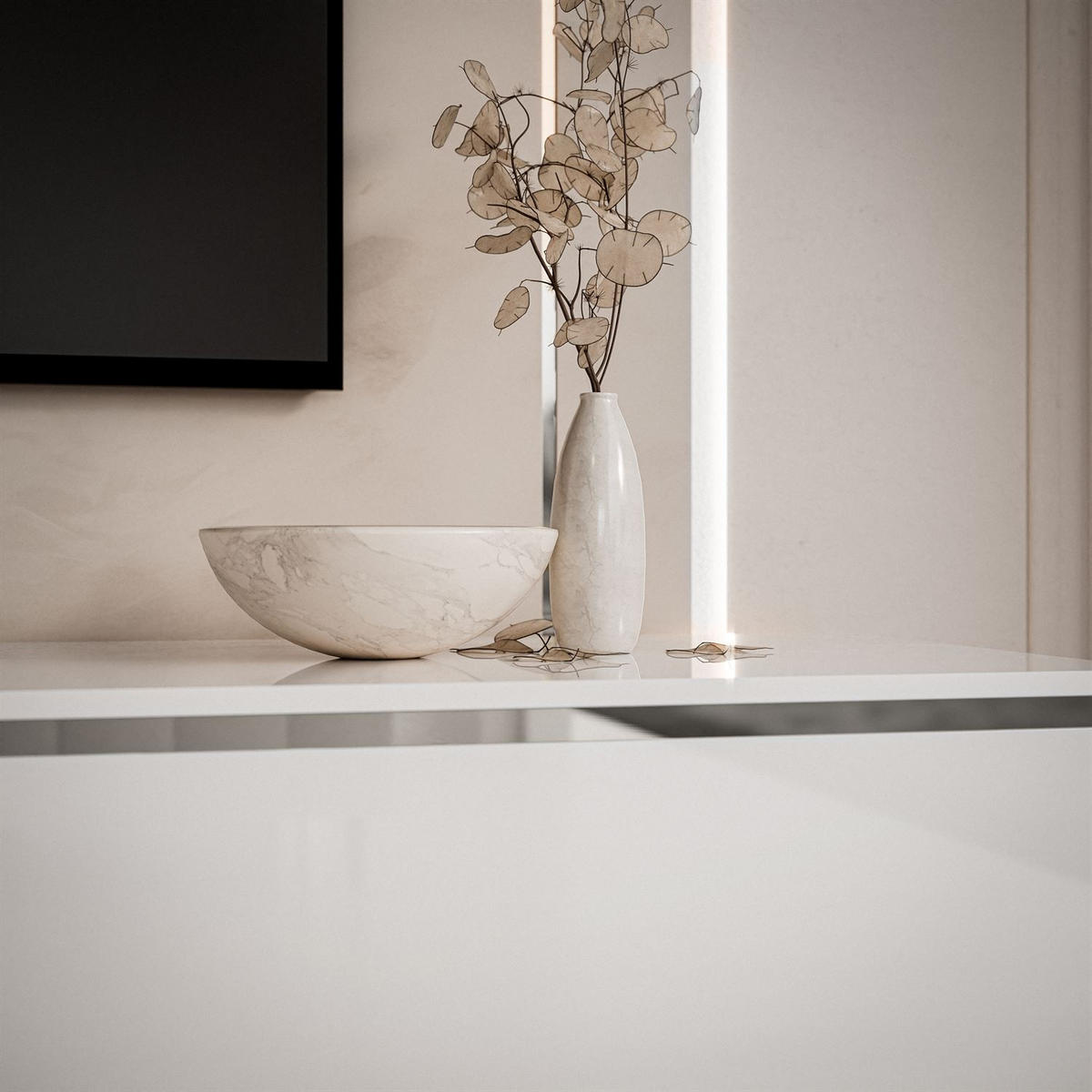 TV-SCHRANK AURORA SILVER 180 cm – gerade Chrombeine - Weiß Hochglanz, Holzwerkstoff (180/49.5/40cm) - Lookway