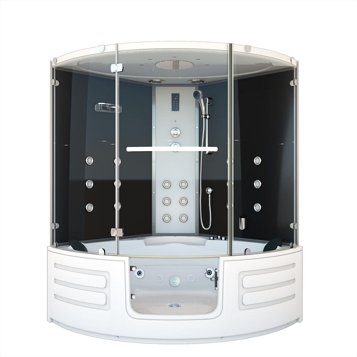 DAMPFDUSCHE Whirlpool Duschkabine K70-SW-EH - Schwarz, Glas/Kunststoff (150/217/150cm) - AcquaVapore by Sandra Jentho