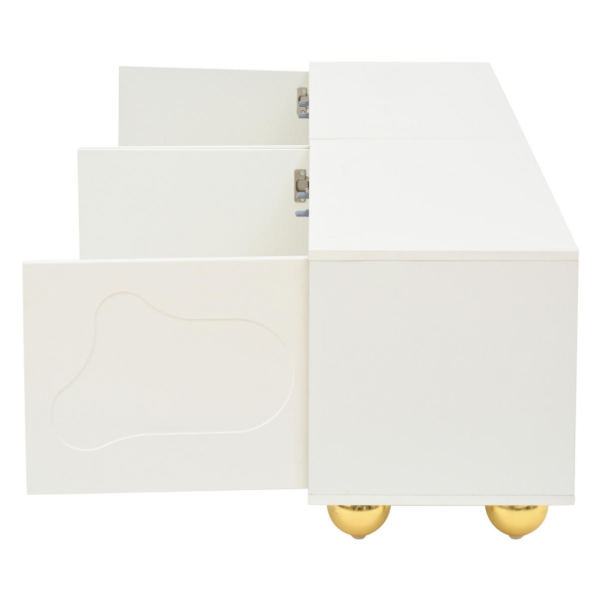 LOWBOARD in Weiß mit 2 Schränken und Metallbeinen für Wohnzimmer, B180/T40/H45 cm - Goldfarben/Weiß, Holzwerkstoff/Metall (180/45/40cm) - STILVORA