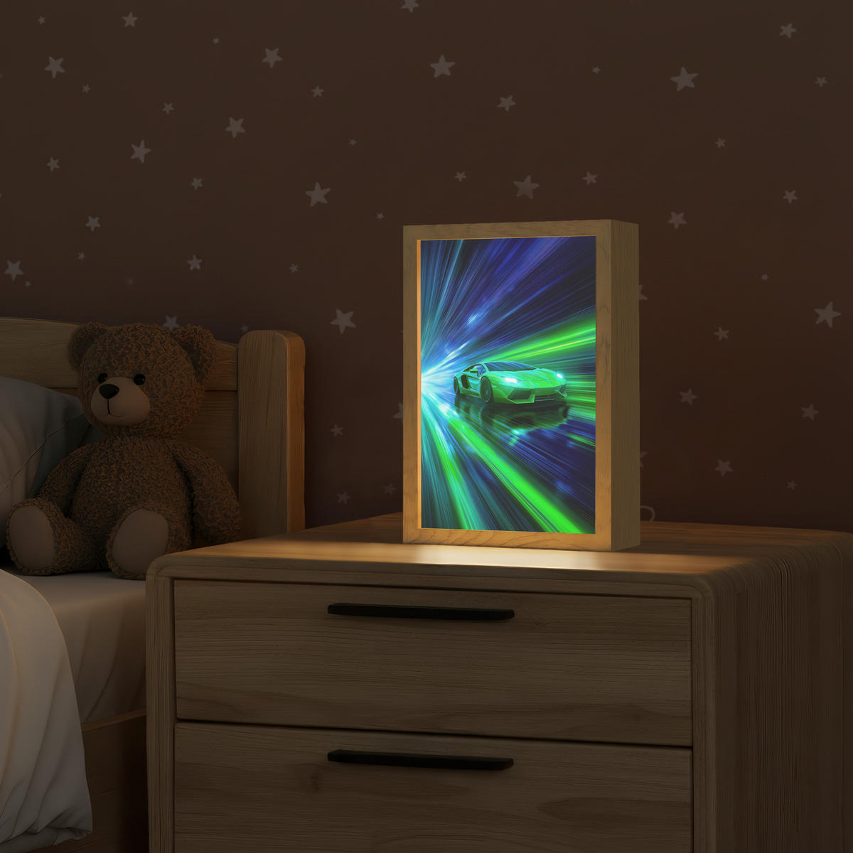 NACHTTISCHLAMPE Geschwindigkeit - Leicht - Sportwagen - Grün 20x30 cm - Grün, Holzwerkstoff (8/20/30cm)