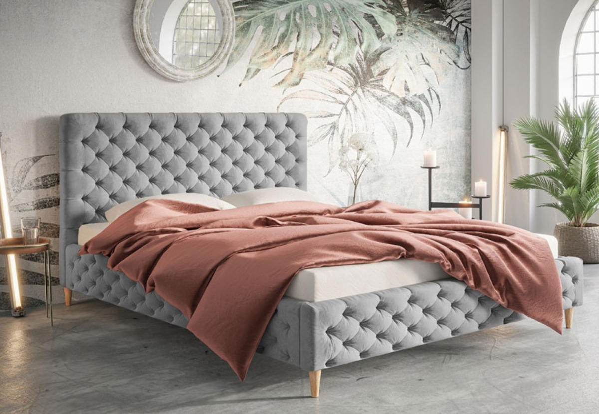 BETT Grau LUXO 5 Gepolstert Auf Hohen Beinen 160x200 cm - Eichefarben/Schwarz, Textil (160/200cm) - Sepro Meble