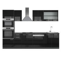 KÜCHENZEILE R-Line Schwarz Hochglanz/Anthrazit 300 cm AP Anthrazit - Schwarz Hochglanz/Anthrazit, Holzwerkstoff (300/81.6/60cm) - Vicco